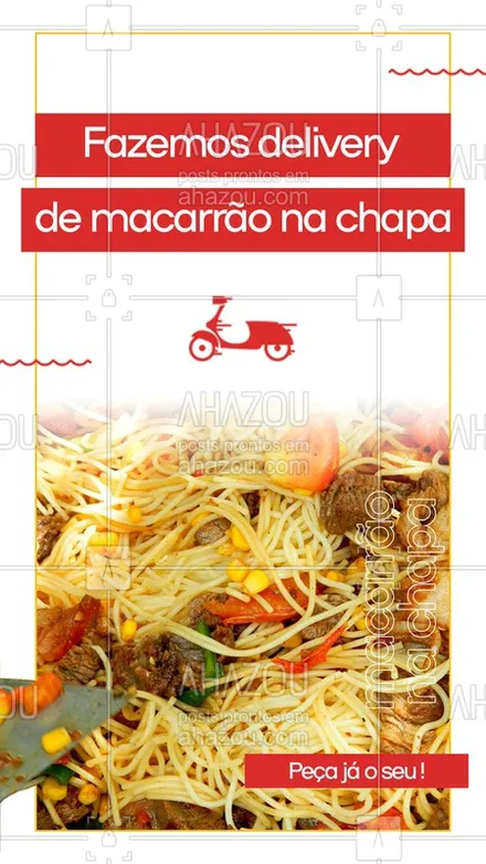 posts, legendas e frases de cozinha italiana para whatsapp, instagram e facebook: Quer comer aquele macarrão na chapa especial, com os melhores ingredientes e com sabor indescritível? Então peça já um delivery. #macarrãochapa #ahazoutaste  #comidaitaliana #delivery