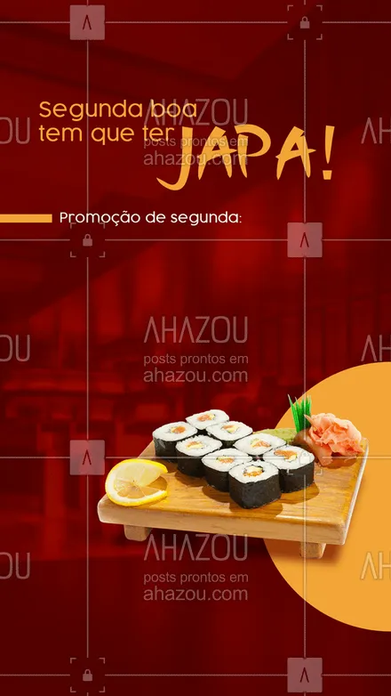 posts, legendas e frases de cozinha japonesa para whatsapp, instagram e facebook: Vamos de promoção para deixar sua segunda ainda mais gostosa! Peça pelo delivery. #ahazoutaste #comidajaponesa  #japa  #japanesefood  #sushidelivery  #sushilovers  #sushitime #promo #promoção #segunda
