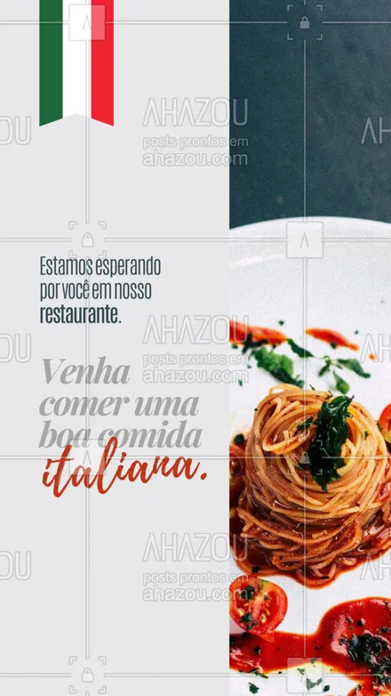 posts, legendas e frases de cozinha italiana para whatsapp, instagram e facebook: Venha comer uma boa comida italiana de qualidade e com muito sabor. 🍝 #ahazoutaste #comidaitaliana #cozinhaitaliana #italianfood #italy #massas #pasta #restauranteitaliano 