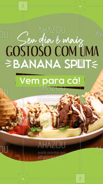 posts, legendas e frases de gelados & açaiteria para whatsapp, instagram e facebook: A banana split perfeita para você está aqui, vem pra cá! 🍨🍌
#bananasplit #ahazoutaste #gelados  #icecream  #sorvete  #sorveteria 
