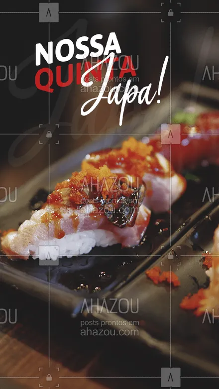 posts, legendas e frases de cozinha japonesa para whatsapp, instagram e facebook: Essa foto é judiação, né? Aproveite nossa promoção de quinta-feira e peça seu combinado preferido!
Já já começaremos os trabalhos do jantar.
#ahazoutaste #sushitime #japanesefood #comidajaponesa