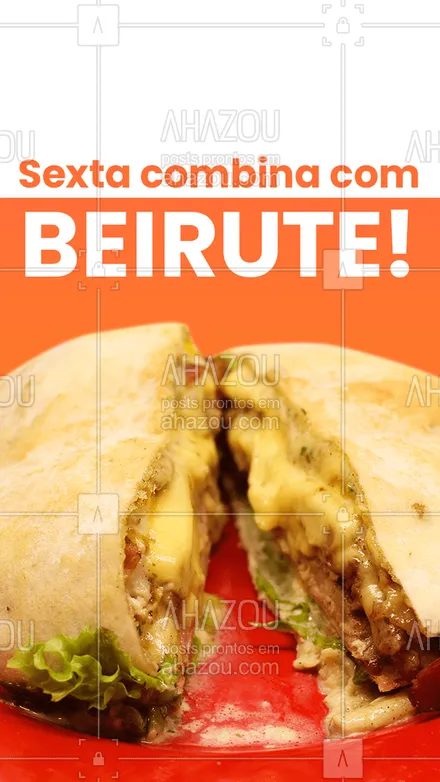 posts, legendas e frases de hamburguer, comidas variadas para whatsapp, instagram e facebook: Para deixar a sua sexta ainda melhor, só se for com um delicioso beirute mesmo! ? 
#Beirute #Sextou #ahazoutaste  #burgerlovers #foodlovers