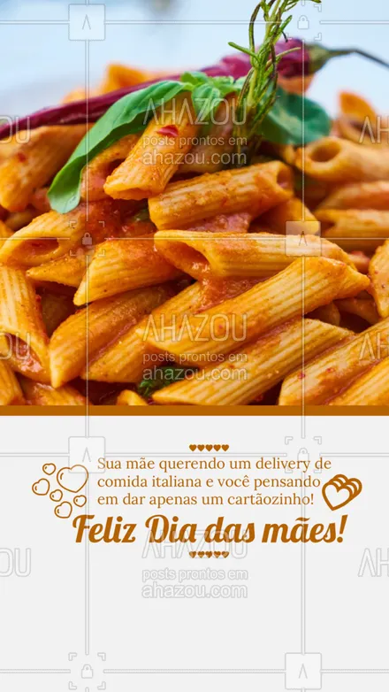 posts, legendas e frases de cozinha italiana para whatsapp, instagram e facebook: Esse ano novamente não, ela não vê a hora de ir para um rodízio de massas, realize esse desejo dela!! #ahazoutaste #pasta #restauranteitaliano #massas #comidaitaliana #italianfood #italy #cozinhaitaliana #diadasmães #felizdiadasmães #ahazoutaste 