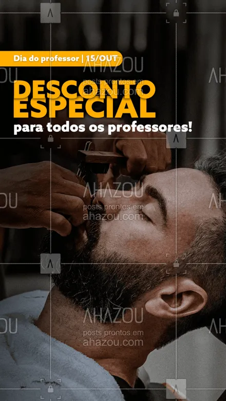 posts, legendas e frases de barbearia para whatsapp, instagram e facebook: Para comemorar o dia dos professores em grande estilo trouxemos um desconto especial para todos eles. Feliz dia do professor! Só temos a agradecê-los! ? 
#AhazouBeauty  #barbeirosbrasil #barber #barbearia #barberShop #diadoprofessor