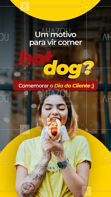 posts, legendas e frases de hot dog  para whatsapp, instagram e facebook: ✨Feliz Dia do Cliente! Vem comer aquele cachorro quente de respeito per(feito) para você comemorar seu dia.🌭 #ahazoutaste #cachorroquente  #food  #hotdog  #hotdoggourmet  #hotdoglovers #convite #diadocliente #sabor #motivo #especial