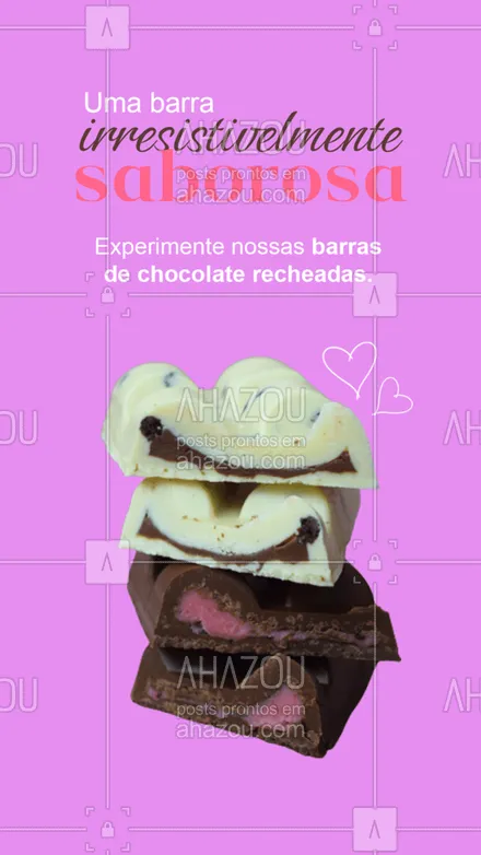 posts, legendas e frases de confeitaria para whatsapp, instagram e facebook: Garantimos dificuldade pra escolher a sua favorita. 😜 #barradechocolate #chocolate #confeitaria #ahazoutaste #doces #confeitariaartesanal 