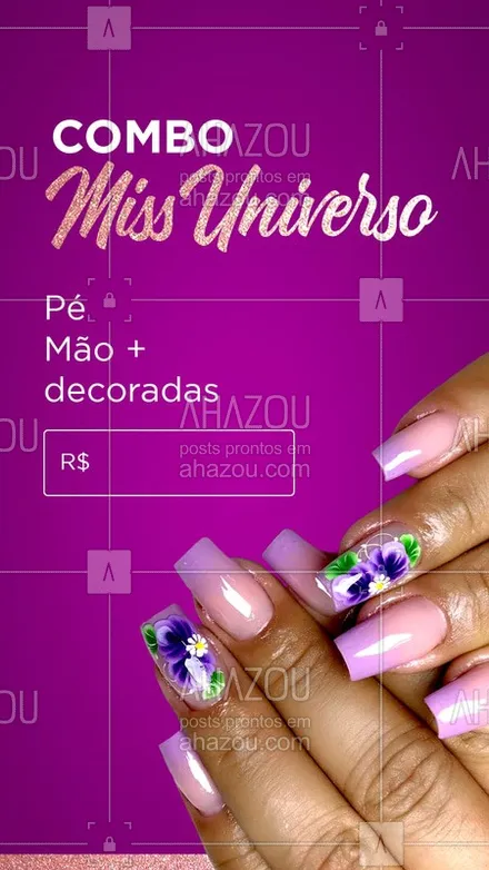 posts, legendas e frases de manicure & pedicure para whatsapp, instagram e facebook: Com esse combo a MISS UNIVERSO pode ser você! 
Agende seu horário. 

#missuniverso #ahazou #unhas