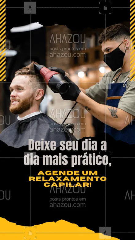 posts, legendas e frases de barbearia para whatsapp, instagram e facebook: Com o relaxamento você garante menos volume, mais definição e mais movimento ao seu cabelo! 😉
#relaxamentocapilar #AhazouBeauty #barbeirosbrasil  #barberLife  #brasilbarbers  #barbeiro  #barberShop  #barbearia 