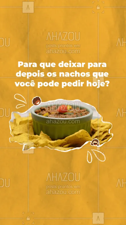 posts, legendas e frases de cozinha mexicana para whatsapp, instagram e facebook: Bateu aquela vontade de nachos? Então não deixe para depois, peça já o seu! #comidamexicana #ahazoutaste #vivamexico #texmex #nachos #tacos