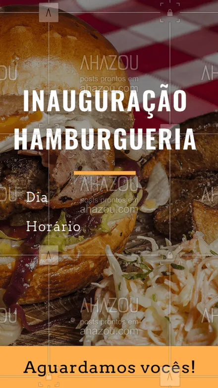 posts, legendas e frases de hamburguer para whatsapp, instagram e facebook: Não perca a inauguração da Hamburgueria XXXXX. Junte os amigos e venha nos conhecer. Esperamos vocês! Endereço: XXXX Telefone: XXXX #hamburguer #hamburgueria #ahazou #loucosporhamburguer #burger