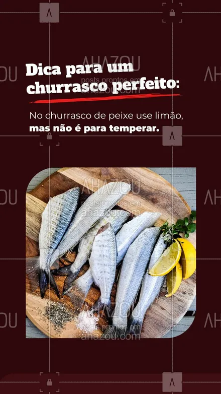 posts, legendas e frases de açougue & churrasco para whatsapp, instagram e facebook: As vezes um peixe na grelha vai super bem, mas na maioria das vezes ele acabam grudando na grelha. Uma dica é colocar fatias de limão na grade e coloca o peixe por cima. Isso ajudará com que o peixe pegue mais sabor e também a não grudar, é claro. 🍖🔥 #ahazoutaste #açougue #barbecue #churrasco #churrascoterapia #dicasdechurrasco