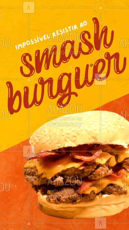 posts, legendas e frases de hamburguer para whatsapp, instagram e facebook: Hora de esmagar a fome. Peça seu smash! #smashburger #burger #ahazoutaste #hamburgueria #artesanal 