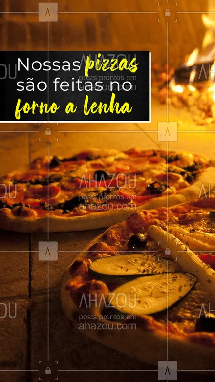 posts, legendas e frases de pizzaria para whatsapp, instagram e facebook: Para garantir um sabor único, usamos o forno a lenha em todos as nossas pizza, não fique só na vontade vem pedir a sua quentinha e super recheada ? #ahazoutaste #pizzaria #pizza #pizzalovers #fornoalenha