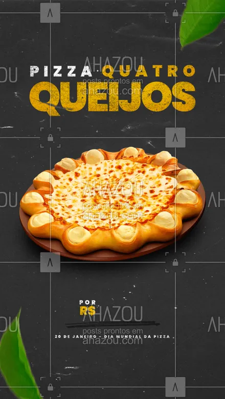 posts, legendas e frases de pizzaria para whatsapp, instagram e facebook: Hoje é o dia mundial do queijo e nada melhor do que pedir uma pizza 4 queijos! ?? Peça já: ? (XX) (XXXX-XXXX). #ahazoutaste #pizza #pizzaria #pizzalovers #diadoqueijo #ahazoutaste 