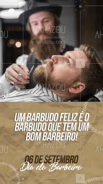 posts, legendas e frases de barbearia para whatsapp, instagram e facebook:  E aqui nós nos esforçamos para deixar nossos barbudos felizes! 👊😉
#diadobarbeiro #barbeiro #AhazouBeauty  #barberLife #barbeirosbrasil #barbearia