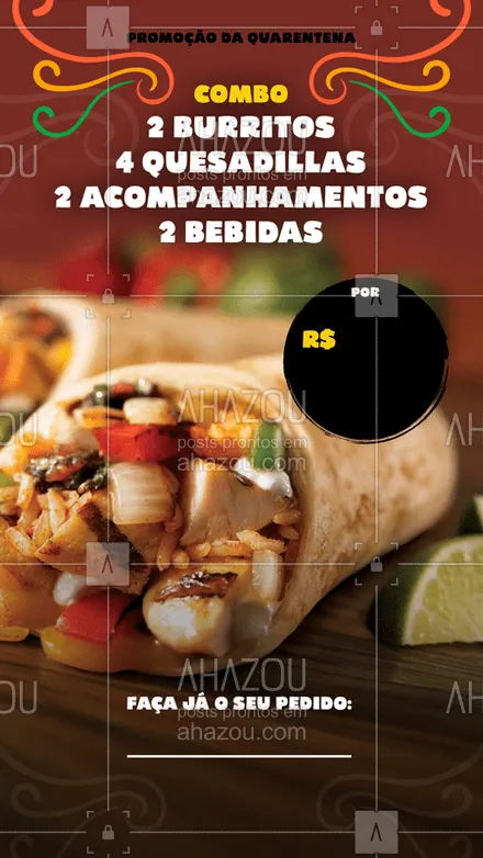 posts, legendas e frases de cozinha mexicana para whatsapp, instagram e facebook: A boca chega a encher de água! ? ? Faça o seu pedido: (contato) 
#ComidaMexicana #AhazouTaste #Combo #Promoção #FiqueemCasa #Quarentena #Gastronomia 
