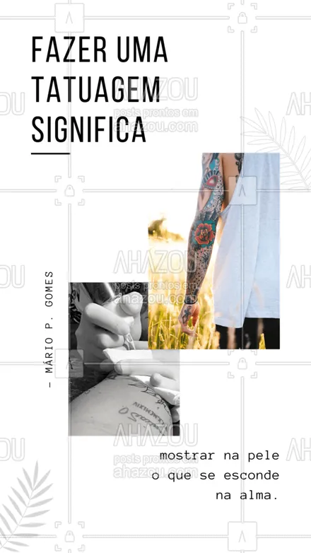 posts, legendas e frases de estúdios, tatuadores & body piercer para whatsapp, instagram e facebook: Tattoo é ARTE, ESTILO DE VIDA, é mostrar para o mundo que podemos ser o que quisermos! Conte aqui nos comentários o que a sua tattoo representa pra você ???
#AhazouInk #tattoo #estudiodetattoo #tattooepiercing #tatuagem