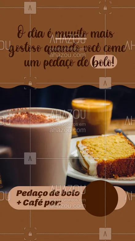 posts, legendas e frases de cafés para whatsapp, instagram e facebook: Seja bolo simples ou bolo com glacê, o seu bolo favorito para acompanhar o café da tarde está aqui, vem pra cá! 😋☕
#ahazoutaste #barista  #café  #cafeteria  #coffee  #coffeelife 