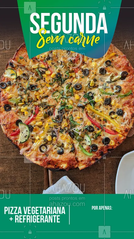 posts, legendas e frases de pizzaria para whatsapp, instagram e facebook: Que tal tentar algo diferente hoje? Que tal provar algo diferente hoje?   #vegan  #vegetarian #segundasemcarne   #gastronomia  #pizza  #ahazou  