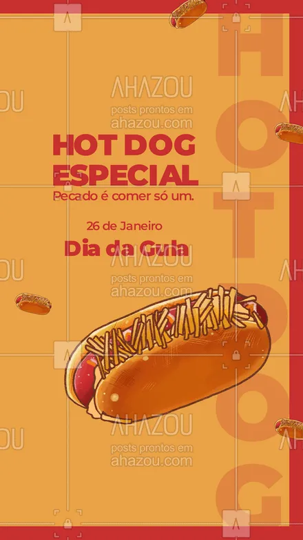 posts, legendas e frases de hot dog  para whatsapp, instagram e facebook: O nosso Hot Dog especial é tão gostoso, que você não vai ter vontade de cometer o pecado de comer só um. #ahazoutaste #cachorroquente #hotdog #diadagula