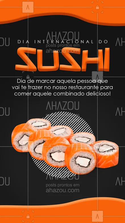 posts, legendas e frases de cozinha japonesa para whatsapp, instagram e facebook: Marque aí a pessoa que vai te pagar um combinado de sushi  😉
#sushi #DiaInternacionalDoSushi #ComidaJaponesa #ahazoutaste  #sushilovers  #sushitime  #sushidelivery  #japanesefood 