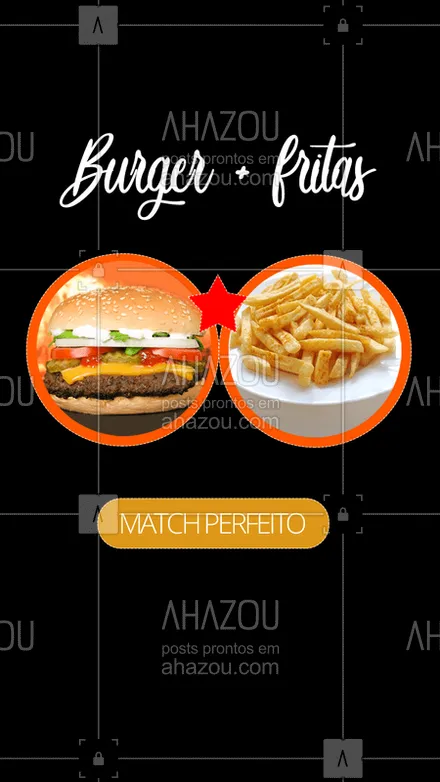posts, legendas e frases de hamburguer para whatsapp, instagram e facebook: Tem combinação mais clássica e perfeita? É o match mais delicioso de todos! ?? #burger #hamburguer #xburger #fritas #ahazou #fastfood #comida #batatafrita #ahazoualimentacao