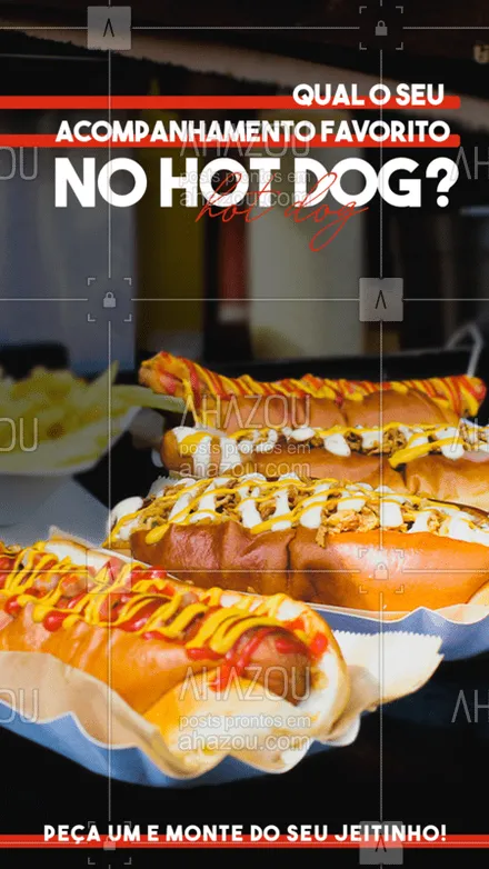 posts, legendas e frases de hot dog  para whatsapp, instagram e facebook: Aqui você escolhe os seus acompanhamentos preferidos, temos para todos os gostos para você virar fã do nosso hot dog ?? #hotdog #cachorroquente #acompanhamento #delivery #entregas #ilovefood #instafood #foodlovers #pedido #ahazoutaste 