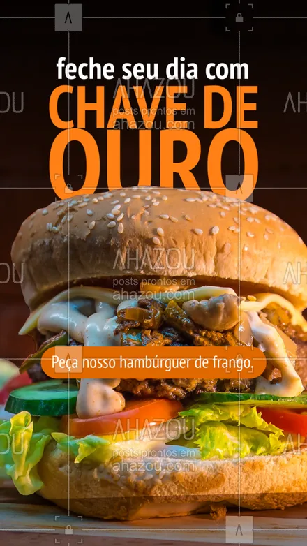 posts, legendas e frases de hamburguer para whatsapp, instagram e facebook: Depois de um dia cansativo, nada melhor que relaxar e comer um delicioso hambúrguer de frango para recarregar as energias. Então aproveite e peça já o seu. #artesanal #burger #burgerlovers #ahazoutaste #hamburgueria #hamburgueriaartesanal #frango #hambúrguerdefrago #sabor #qualidade