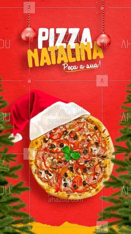 posts, legendas e frases de pizzaria para whatsapp, instagram e facebook: É mês de Natal e as nossas pizzas estão prontinhas para presentear vocês com muito sabor! Peça a sua pizza natalina! ??? #ahznoel #ahazoutaste #pizza #pizzalife #pizzalovers #pizzaria #pizzanatalina #natal