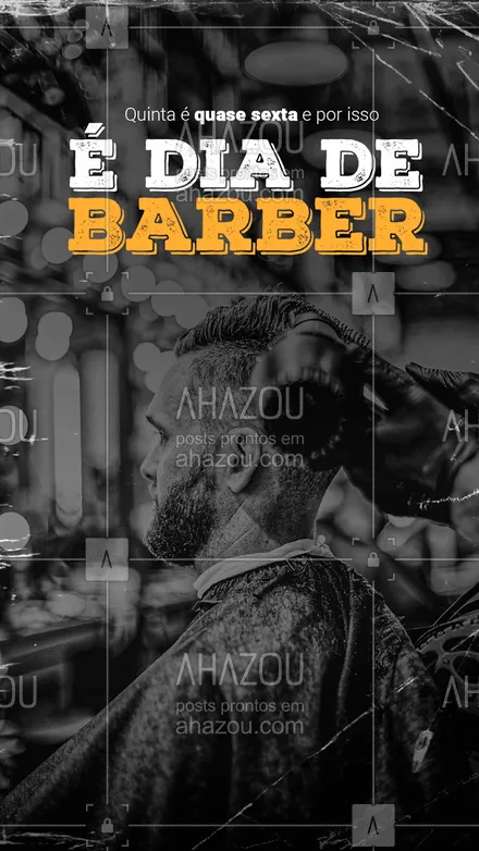 posts, legendas e frases de barbearia para whatsapp, instagram e facebook: Final de semana chegando, hora de agendar seu horário aqui na barber para dar aquele UP no visual! 💈
#AhazouBeauty  #barberLife  #barbeirosbrasil  #barbeiro  #barberShop  #barbearia  #barba  #cuidadoscomabarba 