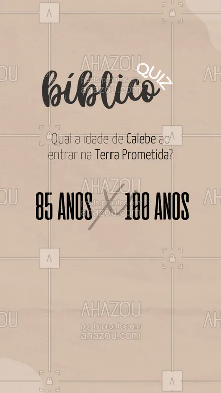 posts, legendas e frases de igrejas & espiritualidade cristã para whatsapp, instagram e facebook: Quantos anos você chuta que Calebe tinha?
⚠️ Alerta de resposta:
85 anos ✅ 
Comenta se você acertou.
#AhazouFé #quizbiblico  #fé  #fécristã  #JesusCristo  #biblia  #religiao  #Deus 