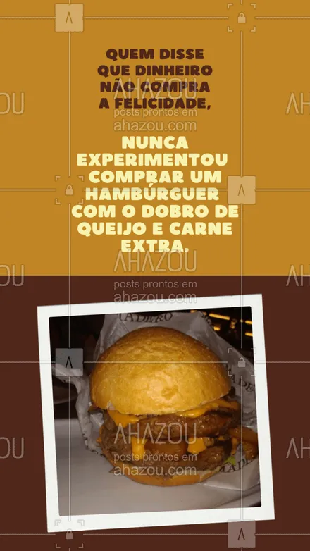 posts, legendas e frases de hamburguer para whatsapp, instagram e facebook: Se o hambúrguer tradicional já é bom, com o dobro de tudo fica ainda melhor, não acha? 😅😂 #ahazoutaste #artesanal  #burger  #burgerlovers  #hamburgueria  #hamburgueriaartesanal 