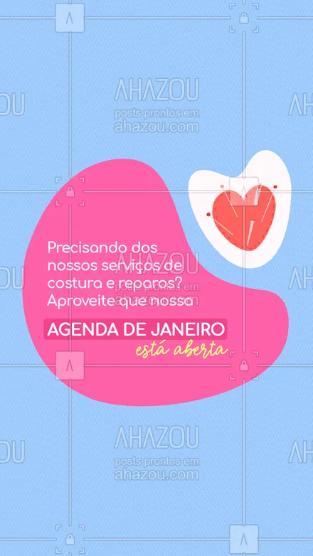 posts, legendas e frases de costura & reparos para whatsapp, instagram e facebook: Já está na hora de fazer o reparo da sua roupa, venha e traga a sua peça! #agendaaberta #AhazouFashion #janeiro #costuraereparos #costureira