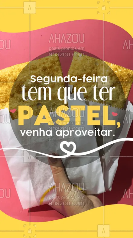 posts, legendas e frases de pastelaria  para whatsapp, instagram e facebook: Segunda-feira combina com pastel, venha saborear os nossos. 💜 #ahazoutaste #amopastel #foodlovers #pastel #pastelaria #pastelrecheado 