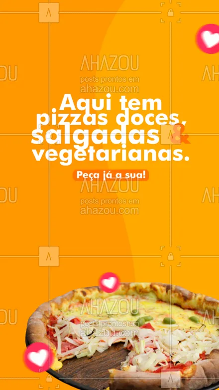 posts, legendas e frases de pizzaria para whatsapp, instagram e facebook: Aos amantes de pizza, o que não falta por aqui é opções.
Peça o seu sabor favorito. Temos diversos tamanhos te esperando.
#ahazoutaste  #pizzalovers  #pizzalife  #pizza  #pizzaria 
