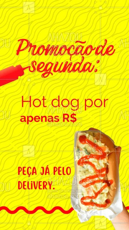 posts, legendas e frases de hot dog  para whatsapp, instagram e facebook: Que tal um cachorro quente para matar sua fome? Aproveita que tá no precinho! #ahazoutaste #cachorroquente  #food  #hotdog  #hotdoggourmet  #hotdoglovers #promoção #delivery #segunda #segundou