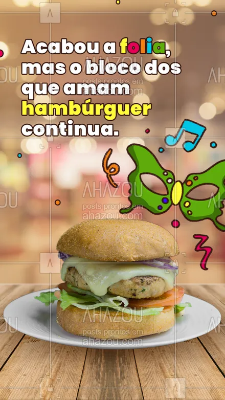 posts, legendas e frases de hamburguer para whatsapp, instagram e facebook: Venha curtir um delicioso hambúrguer com a gente.🥳Estamos esperando você. #ahazoutaste #burger  #hamburgueria  #hamburgueriaartesanal #carnaval