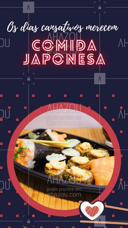 posts, legendas e frases de cozinha japonesa, peixes & frutos do mar para whatsapp, instagram e facebook: Depois de um dia cansativo, nada como encontrar com o amor da sua vida.  Basta pedir aquela comida japonesa que enche os olhos de sabor. ?? #ahazoutaste  #japa #sushidelivery #sushitime #japanesefood #comidajaponesa #sushilovers #foodlovers #delivery