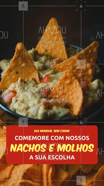 posts, legendas e frases de cozinha mexicana para whatsapp, instagram e facebook: Aqui tem nachos para você comemorar o Dia Mundial Sem Carne com muita crocância e molhos especiais.
Venha e aproveite, se jogue nos nachos hoje.
Esperamos você!
#ahazoutaste  #cozinhamexicana  #comidamexicana  #nachos  #texmex  #vivamexico 