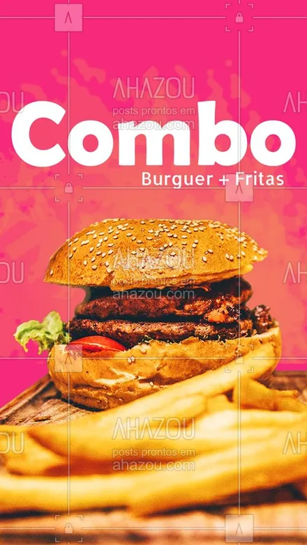 posts, legendas e frases de hamburguer para whatsapp, instagram e facebook: Pedindo seu hambúrguer predileto, as fritas saem por nossa conta! #hamburguer #fritas #ahazou #combododia