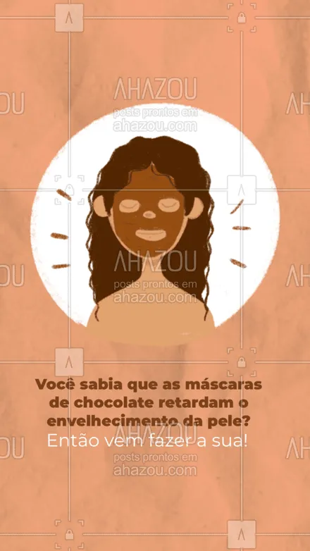 posts, legendas e frases de estética facial para whatsapp, instagram e facebook: Além de gostoso, o chocolate ainda é uma ótima e barata opção no combate ao envelhecimento da pele! Venha conhecer! Você vai adorar! ??‍♀️ #AhazouBeauty #pele #tratamento #chocolate #cholateFacial #mascara #mascaradeChocolate #mascaraFacialChocolate #colageno #pele #retardardadorDeEnvelhecimento #esteticafacial #skincare #limpezadepele #AhazouBeauty #AhazouBeauty