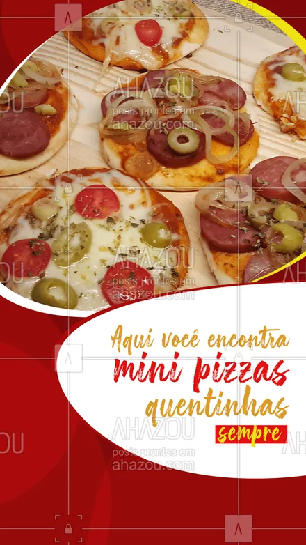 posts, legendas e frases de pizzaria para whatsapp, instagram e facebook: Nossas mini pizzas são um sucesso, você pode compartilhar com a família e amigos. ? Faça o seu pedido com os sabores que mais gosta e aproveite cada pedacinho ? #ahazoutaste  #pizzaria #pizza #pizzalife #minipizza #sabores 