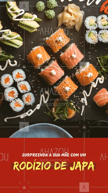 posts, legendas e frases de cozinha japonesa para whatsapp, instagram e facebook: Sua mãe ama comida japonesa? Então esse é o presente ideal para o dia das mães 😋 #ahazoutaste #sushi #japa #rodizio #diadasmães #presente #japanesefood 