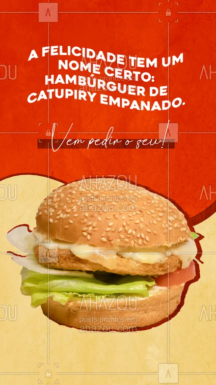 posts, legendas e frases de hamburguer para whatsapp, instagram e facebook: Você já provou essa delícia com sabor inesquecível? Se eu fosse você não perderia tempo e vinha correndo atrás dessa felicidade em forma de hambúrguer. 😋 #ahazoutaste #hamburguer #catupiry #empanado #lanche  #hamburgueria  #burger 