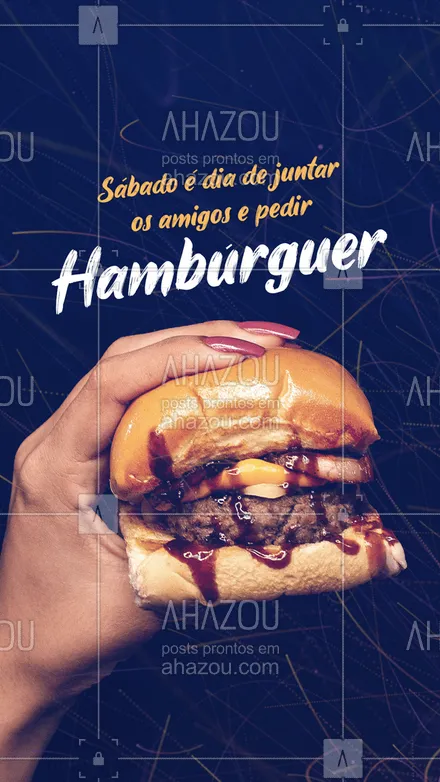 posts, legendas e frases de hamburguer para whatsapp, instagram e facebook: Não tem combinação melhor que amigos e hambúrguer não é mesmo? E nós estamos aqui para completar essa combinação com opções maravilhosas de hambúrgueres e porções de dar água na boca. Confira o cardápio e faça o seu pedido. #burger #burgerlovers #hamburgueria #ahazoutaste #hamburger #hamburguer #sabores #opçoes #cardápio