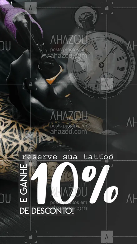 posts, legendas e frases de estúdios, tatuadores & body piercer para whatsapp, instagram e facebook: Pra você que tá louco pra fazer uma tattoo nova, reserve e ganhe 10% de desconto! Agende já!
#Tattoo #AhazouInk #Desconto