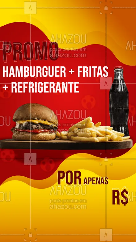 posts, legendas e frases de hamburguer para whatsapp, instagram e facebook: Um Burguer com fritas e um refri é uma combinação perfeita concorda? Então corre e pede agora o seu! ?? #hambúrguer #ahazoufood #comida #fastfood