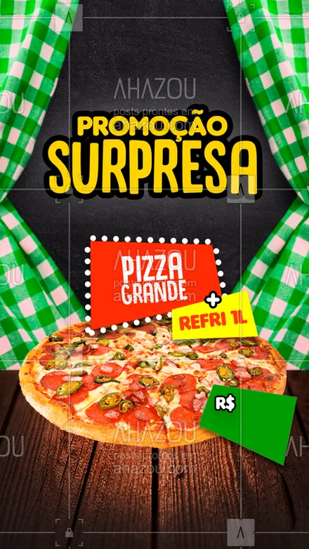 posts, legendas e frases de pizzaria para whatsapp, instagram e facebook: PROMOÇÃO SURPRESA? TEMOS! Corre pra aproveitar ? ?‍♀?‍♂ 
#promoçãosurpresa #pizza #pizzaria #ahazoutaste #bandbeauty