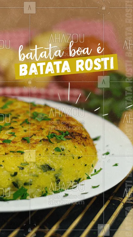 posts, legendas e frases de comidas variadas para whatsapp, instagram e facebook: A batata na melhor versão dela: a batata rosti! Experimente! #batata #batatarosti #ahazoutaste #eat #ilovefood 