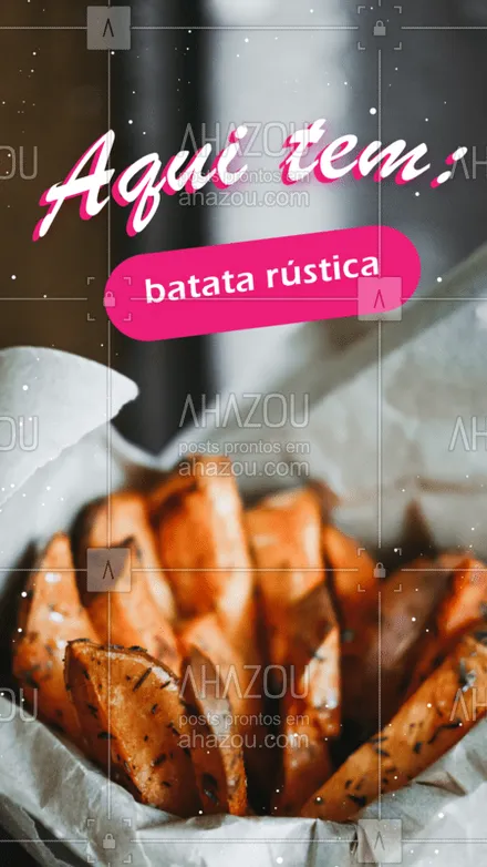posts, legendas e frases de bares, hamburguer, à la carte & self service para whatsapp, instagram e facebook: Aqui tem batata rústica! Venha experimentar! 
#ahazoutaste #delicia #food #fritas
